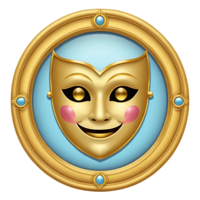 magic mirror on the wall of snow white. This is a round mirror with golden borders with a white theater mask inside  sticker