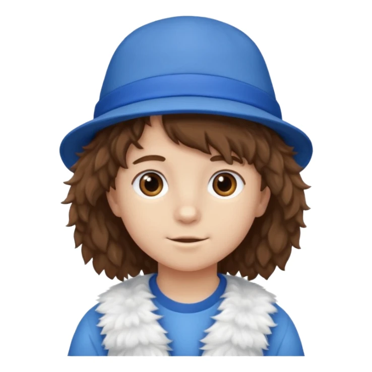 brown fluffy hair kid with blue and white hat sticker
