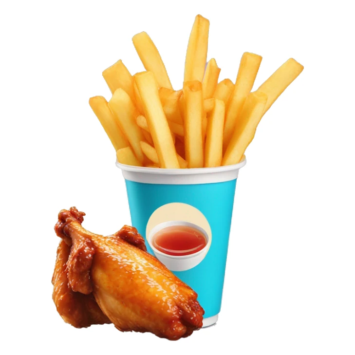 Chicken wings with fries and bubble tea sticker