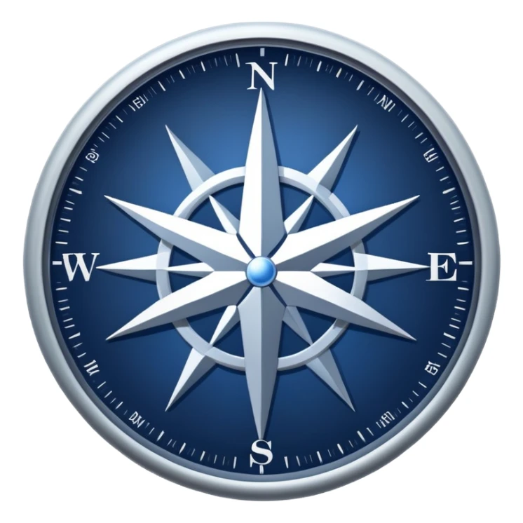 A compass that also resembles an eight pointed star
Silvery colors
Dark blue background sticker