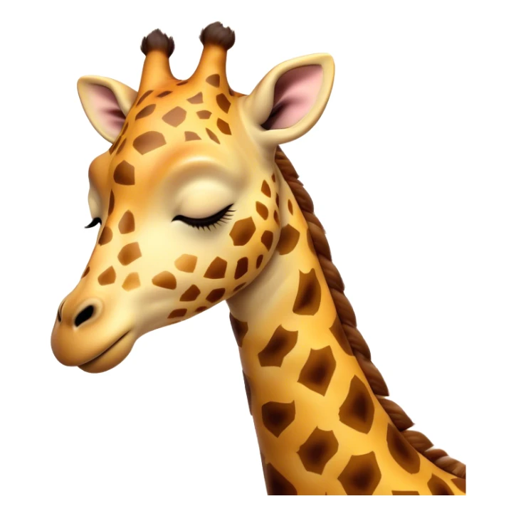Meme-Worthy Cute Sleeping Giraffe Portrait Emoji, Head resting peacefully with a contented smile, showcasing a slender, elegant build and a luxuriously soft, patterned Fur, eyes shut in a serene, restful nap, Simplified yet hilariously adorable features, highly detailed, glowing with a soft, drowsy light, high shine, relaxed and utterly lovable, stylized with an air of playful laziness, bright and heartwarming, soft glowing outline, capturing the essence of a comically sleepy giraffe, so meme-worthy it feels like it could instantly become the next viral sensation of adorable slumber! sticker
