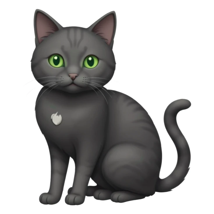 full body gorgeous solid dark grey cat with green eyes, white paws and white whiskers playing sticker
