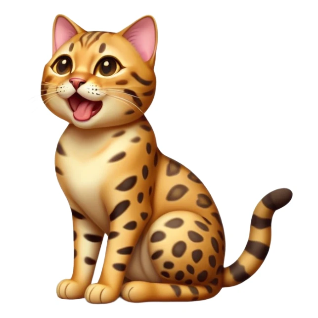 cinematic-realistic-[Bengal cat]-full-body-sitting-emoji,-tail-curled-playfully-around-its-paws,-head-tilted-dramatically-while-yawning-exaggeratedly,-sleek-[leopard patterned]-fur,-simplified-yet-hilariously-adorable-features,-highly-detailed,-glowing-with-an-almost-sarcastic-glow sticker