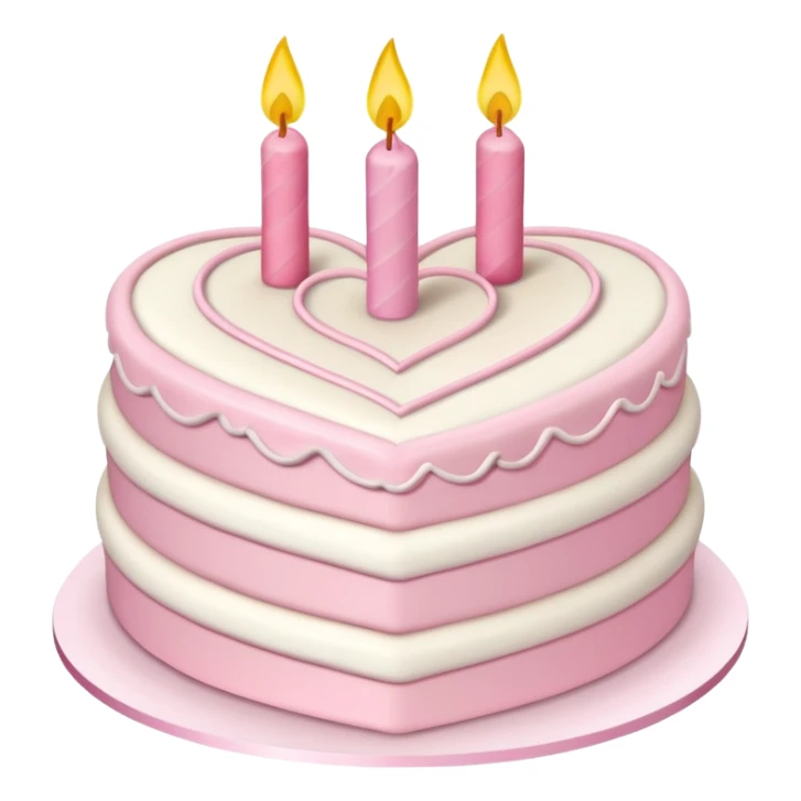 heart shaped birthday cake, pastel pink and white layers, cute design sticker