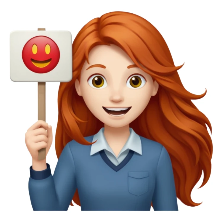 Excited long haired redhead holding a sign that says GTSY sticker