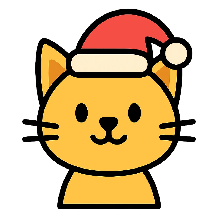 color outline icon of a cat with a red hat sticker
