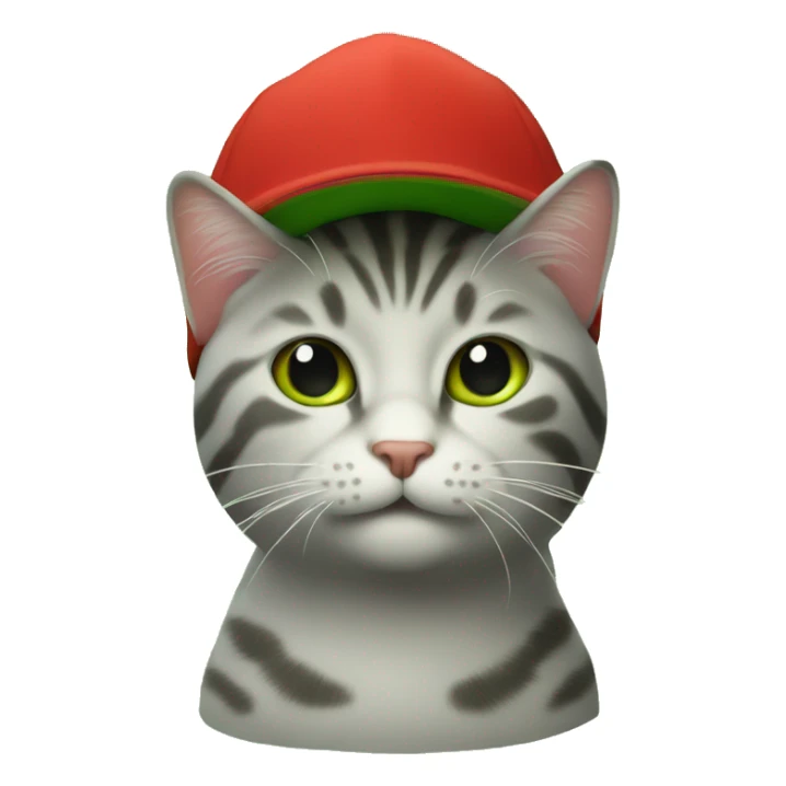 The cat in the bottom of the red cap with a green pattern   sticker