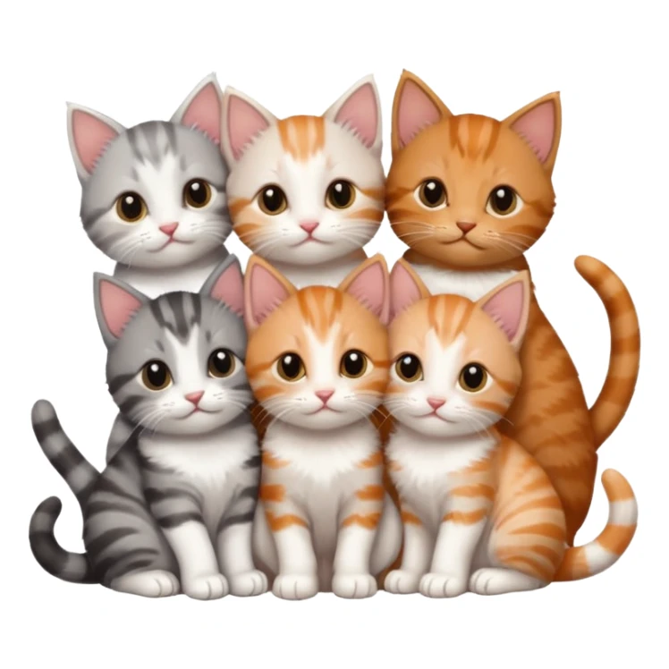 6 tiny kittens cuddling together all different colours, the first one is grey and white, the second is ginger and white and the third is brown tabby and white sticker