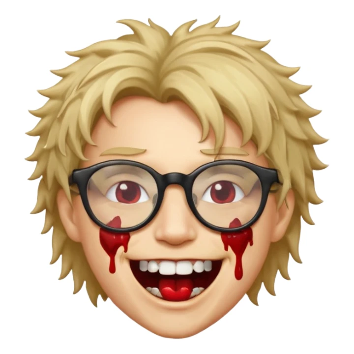 Cabelo bagunçado com oculos sorrindo com metade do rosto com dente de ouro e saindo sangue da boca  sticker