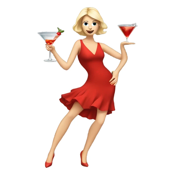 white woman red dress dancing with martini sticker