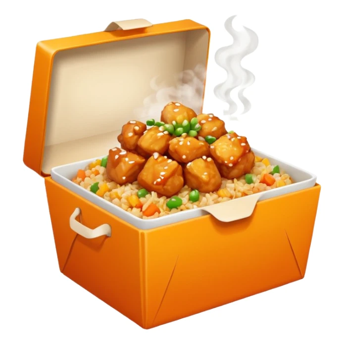 Orange chicken and fried rice in a box sticker