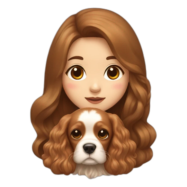 korean girl in long brown hair sits with caramel cocker spaniel sticker