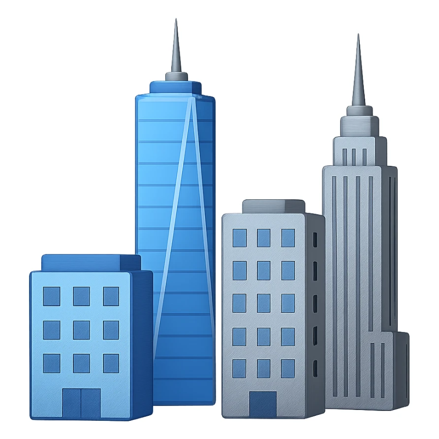 Сгенерируй мне небоскребы в стиле Apple Эмоджи, на пнг фоне (без фона) sticker
