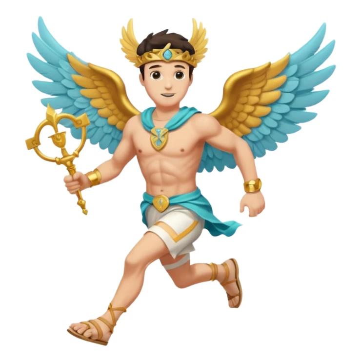 a guy (hermes) running with his caduceus and a petasos on his head (winged helmet) sticker
