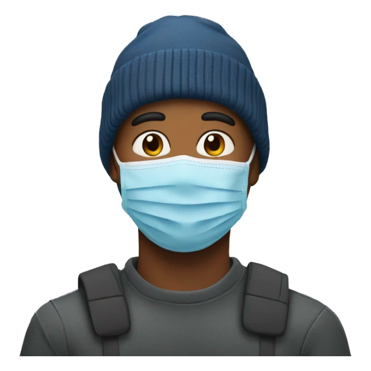 Man wearing a face mask and a beanie sticker