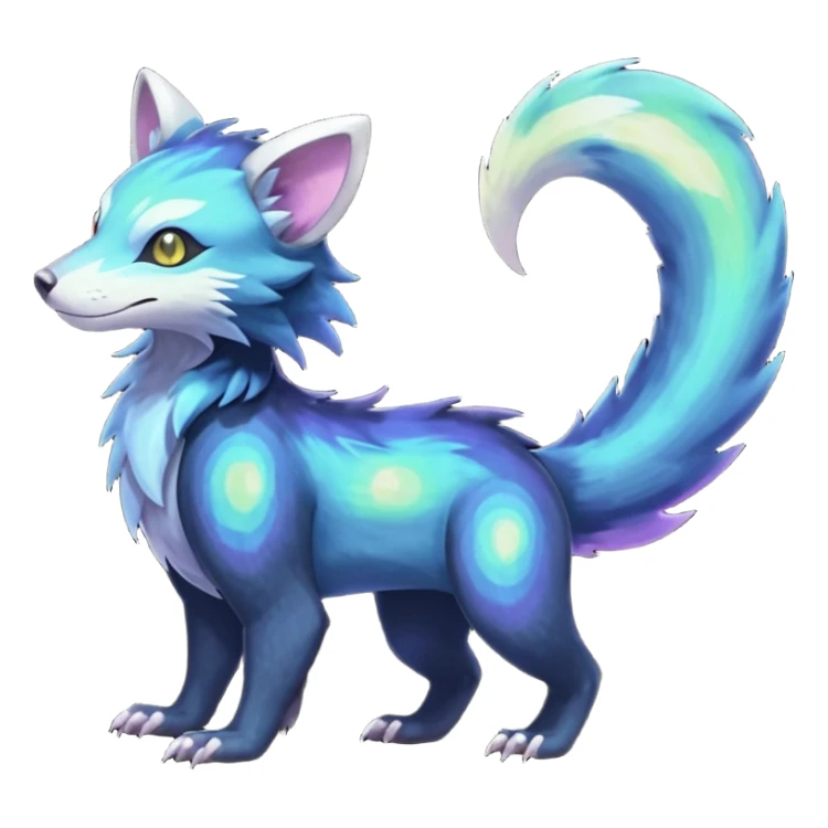 Abyssal Nebulae Iridescent Diaphanous Translucent Colorful luminescent shiny iridescent glowing Trico-Luxray-Sergal-Furret-Ferret-Wolverine-Vernid-furry-fursona-fusion-Fakemon-animal-hybrid-creature, full body sticker