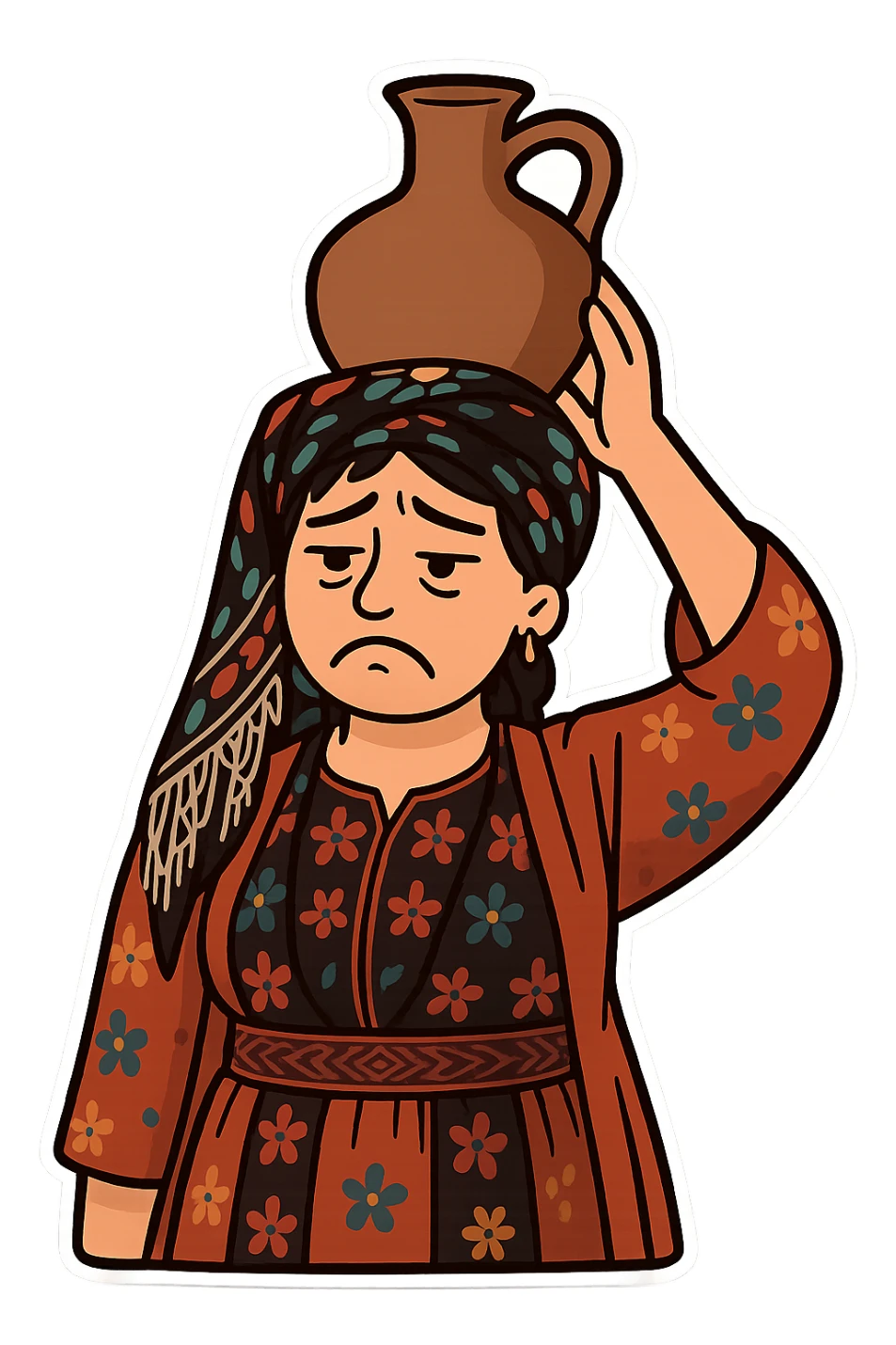 Cartoon sticker in Flat Toon style with a sad expression, transparent background. sticker