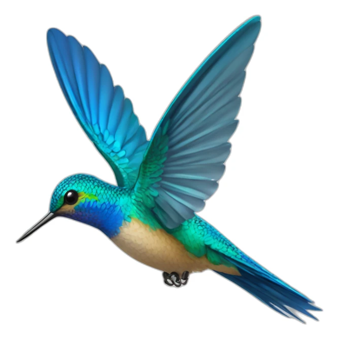 Colibri volando de perfil totalmente azul con cara humana de hombre sticker