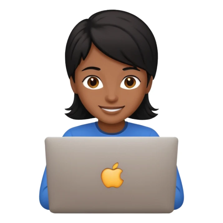 make an emoji of a black hair developer behind laptop sticker