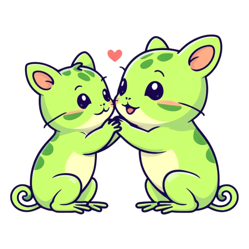 Baby frog and baby kitten very cute kissing sticker