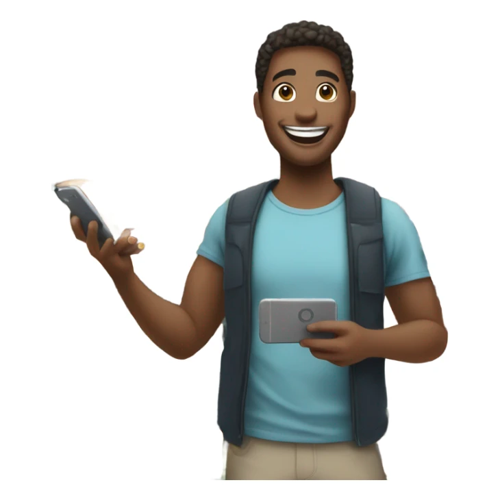 happy person picking up food on a smartphone  sticker