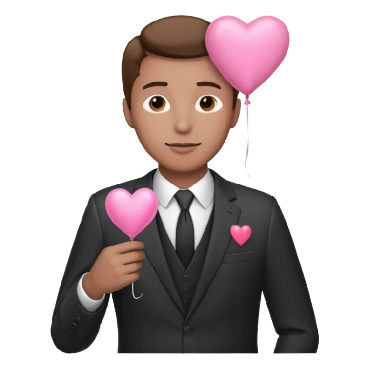 male with suit holding pink heart balloon sticker
