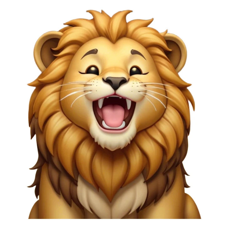 Cinematic Cute Yawning Lion Portrait Emoji, Head tilted slightly with a dramatic, wide-open yawn, showcasing a soft, downy tawny Fur with a majestic mane, floppy ears slightly drooping, round amber eyes barely open in drowsy contentment, Simplified yet irresistibly adorable features, highly detailed, glowing with a soft, cozy glow, high shine, relaxed yet expressive, stylized with a touch of savannah whimsy, bright and endearing, soft glowing outline, capturing the essence of a sleepy yet affectionate lion, so drowsy it feels like it could stretch out of the screen and curl up for a nap! sticker