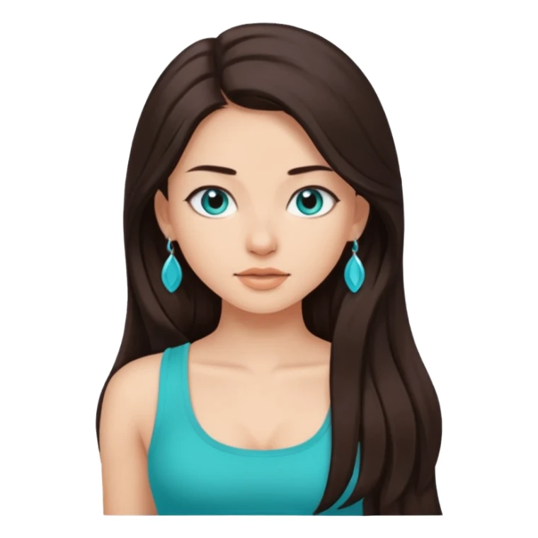 Forever Nenaa with long dark brown hair, cyan crop top sticker