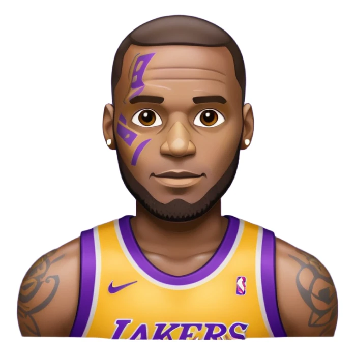 Lebron James as a half robot/cyborg AI but still keep lakers and make him look friendly sticker