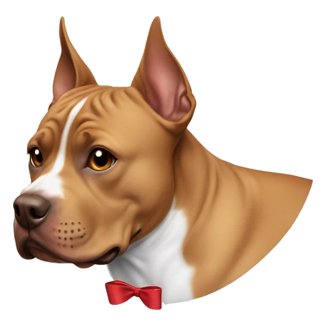 Light brown pitbull ears CROPPED small, with a bow collar sticker
