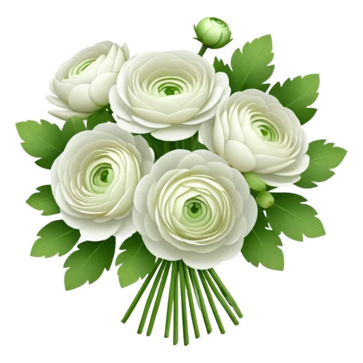 White Ranunculus with light green center flowers bouquet sticker
