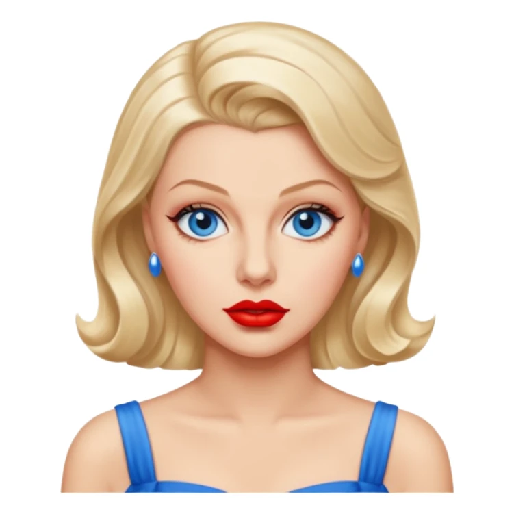 Lana Turner with blue eyes, red lip sticker