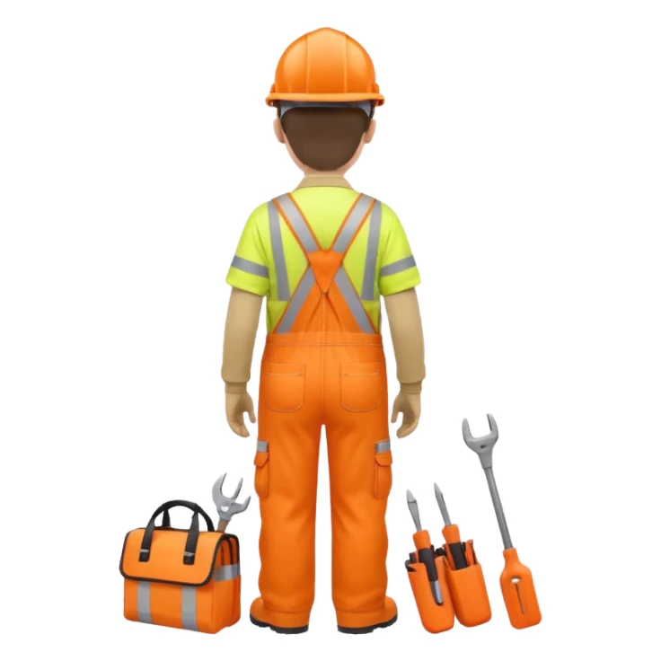 Engineer in orange hi-vis overalls facing away sticker