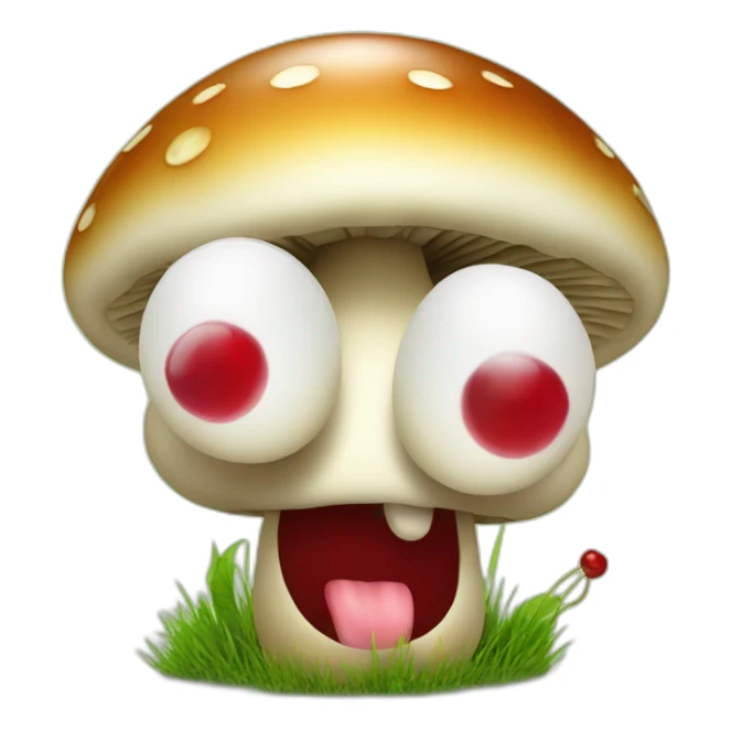 mashroom with eyes and smile with cherry and grass sticker