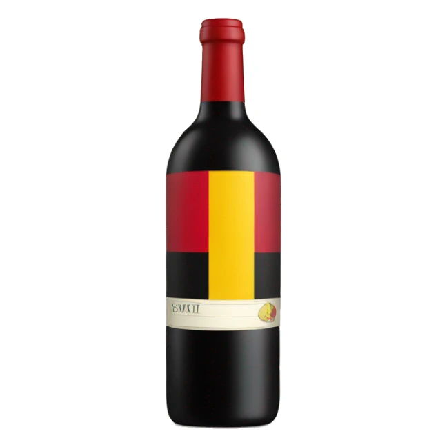 A wine bottle with the Belgium flag on the label sticker
