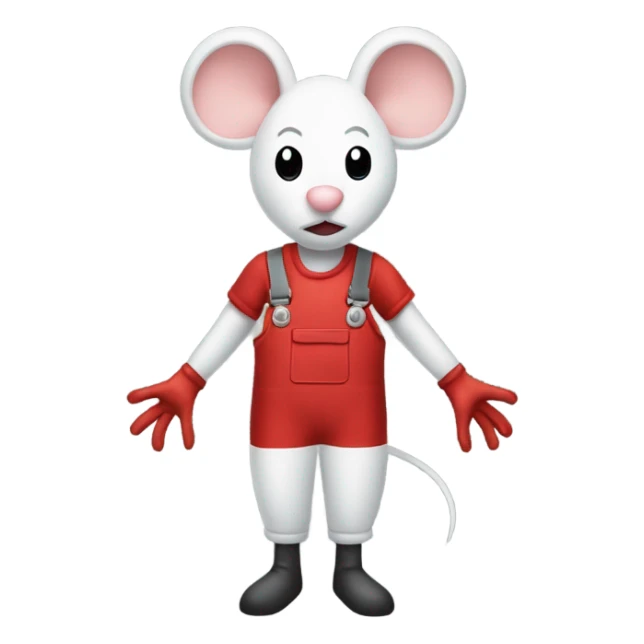 Mouse man in red overalls and white gloves with dual macuahitils sticker