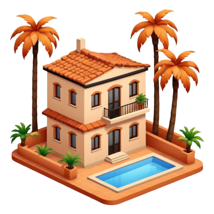 Spanish airbnb, palm trees isometric exterior sticker
