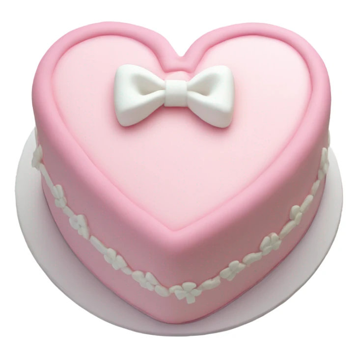 Pastel pink heart shaped cake with fancy white icing and bows sticker