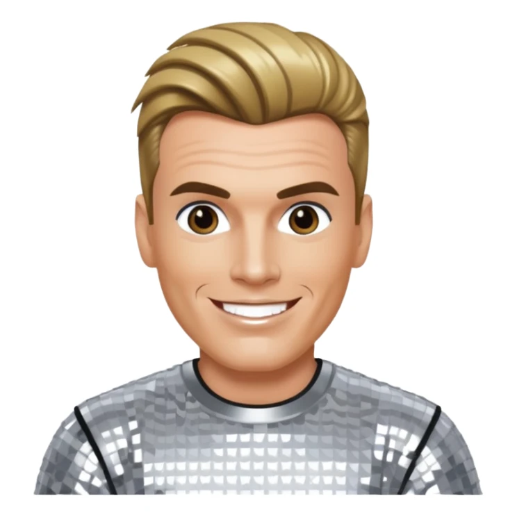 Vanilla Ice with dark blonde hair, silver sequin outfit sticker