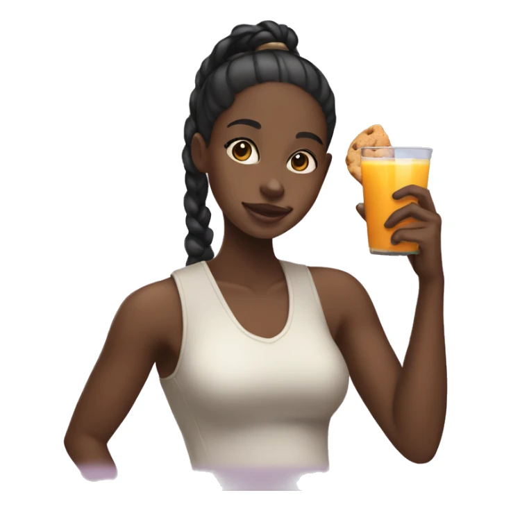 black girl with ponytail holding up a cookie and juice sticker