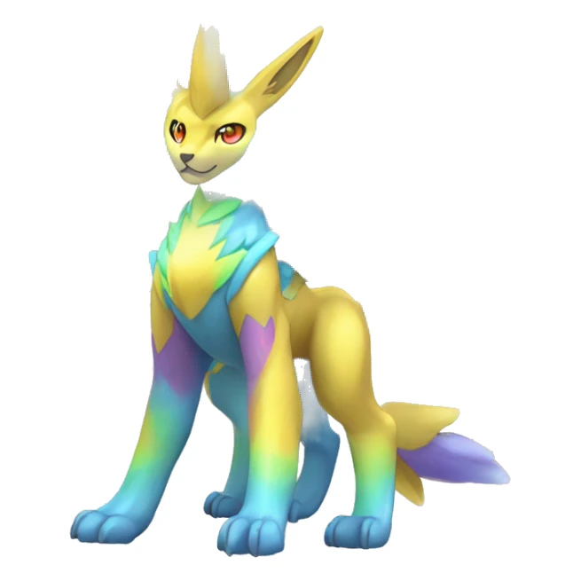 Celestial Powerful Rainbow-Crystallic Colorful Vibrant Colors Flying Advanced Zeraora-Aurorus-Fakémon-Legendary-Pokémon-Creature Full Body sticker