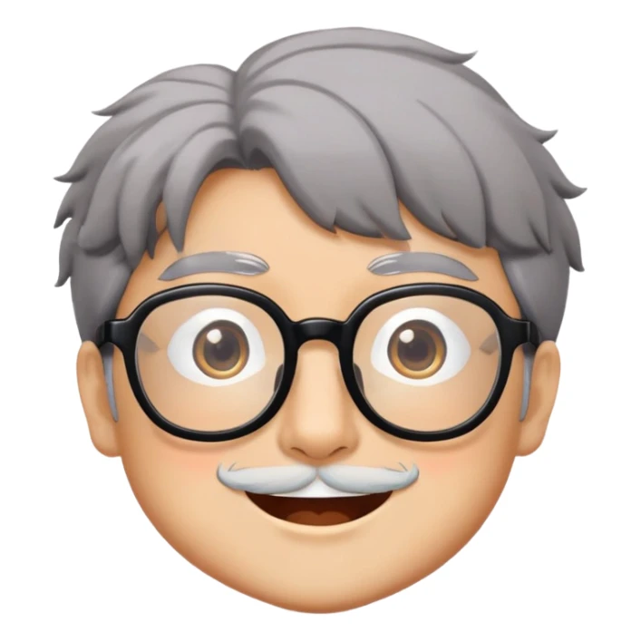 _cinematic-realistic-portrait-of-ghibli,-depicted-with--large-rectangular-glasses,-his-happy-expression-rendered-in-lifelike-detail,-illuminated-with-soft,-realistic-lighting-that-emphasizes-his-creative-genius, his eyes shut  and big bushy black eyebrows sticker