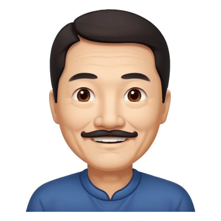 Older Chinese man with dark hair and full turn down mustache sticker