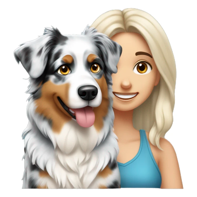 Blue merle Australian shepherd dog with blonde girl owner sticker
