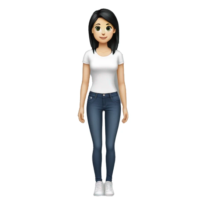 white girl, short ponytail with medium bangs black hair, tight jeans, tight shirt, full body sticker