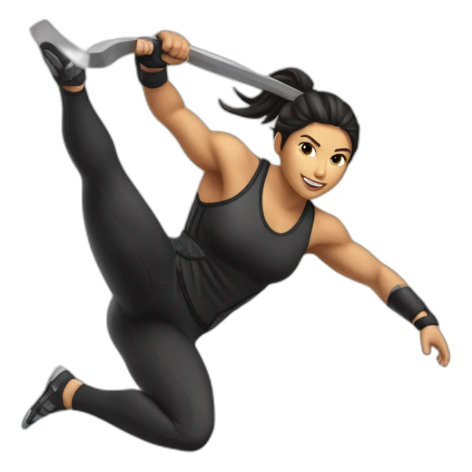 female Ninja Warrior athlete of Hispanic descent, captured mid-air sticker