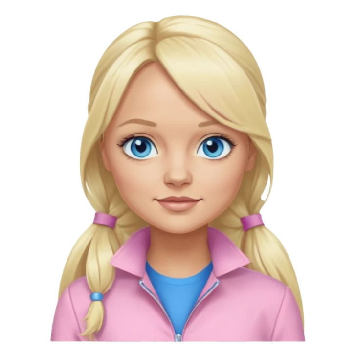 Emma Bunton blue eyes, long blonde ponytail hair, light pink outfit sticker