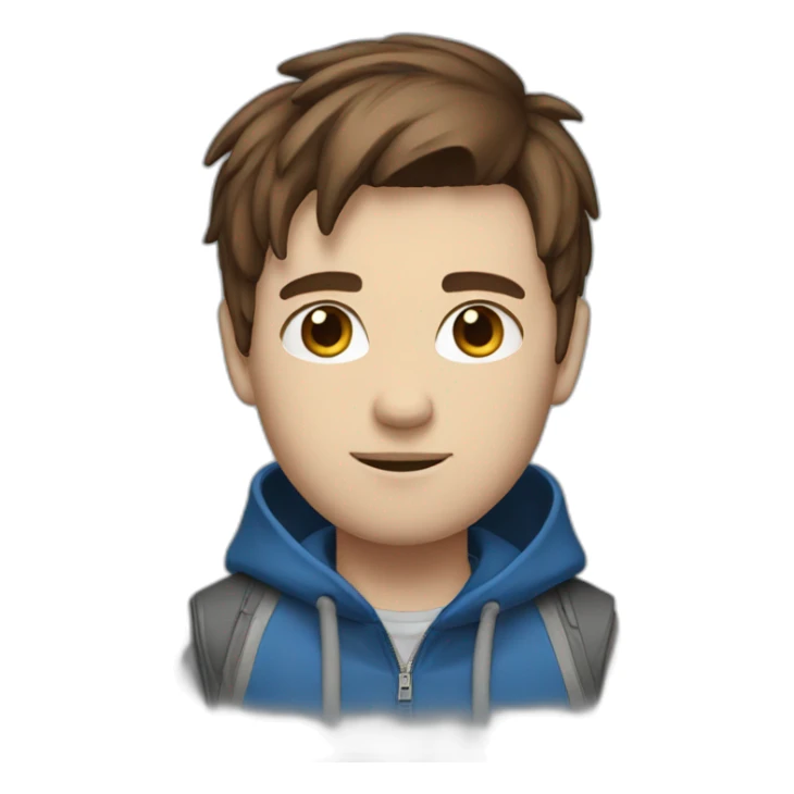 a guy with an emo haircut, a blue jacket and blue eyes.  and brown hair. sticker