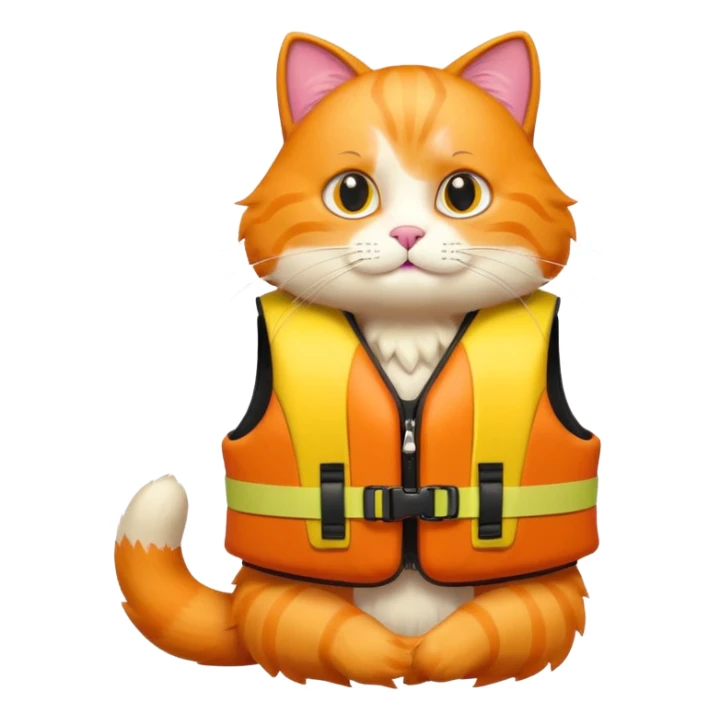 Big orange saviour cat emoji full body with life vest  sticker