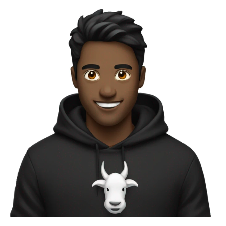 a guy with white horns, black hair and black hoodie, that is happy sticker